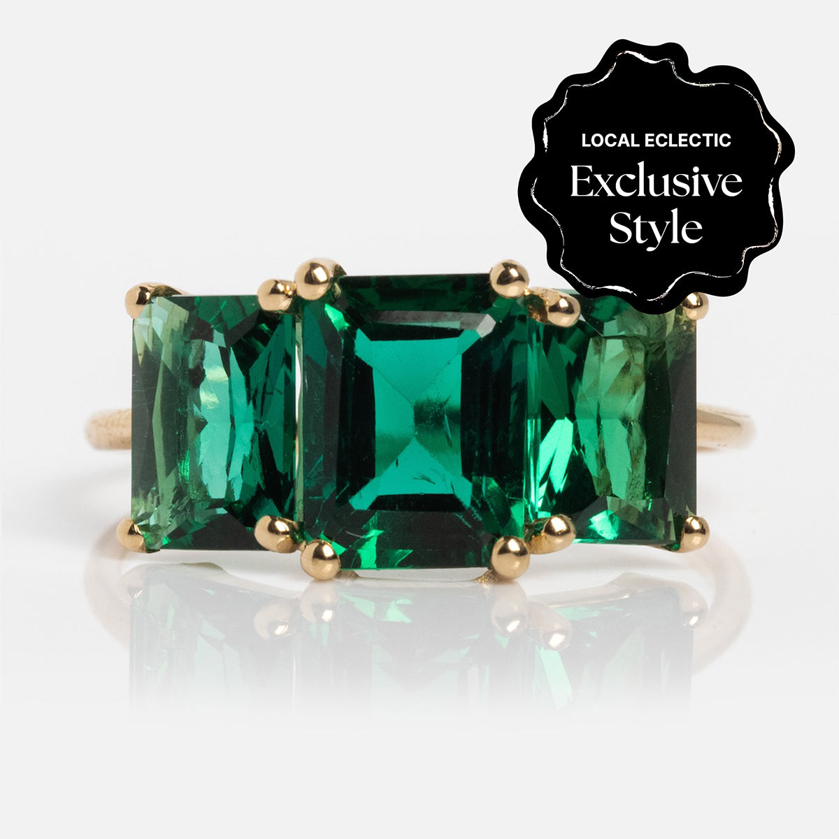 14K Gold Lab-Created Emerald Trilogy Ring for Women - Unique Vintage Style Engagement & Wedding Jewelry Gift