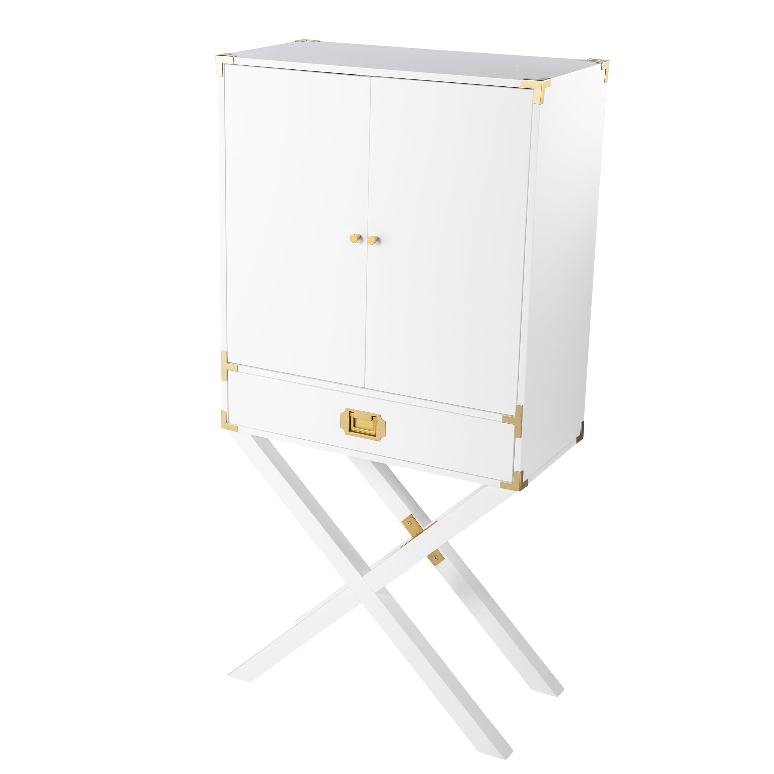 SEI Furniture White Campaign Tall Bar Cabinet with Storage - Modern Home Bar Organizer for Living Room, Dining Room & Kitchen