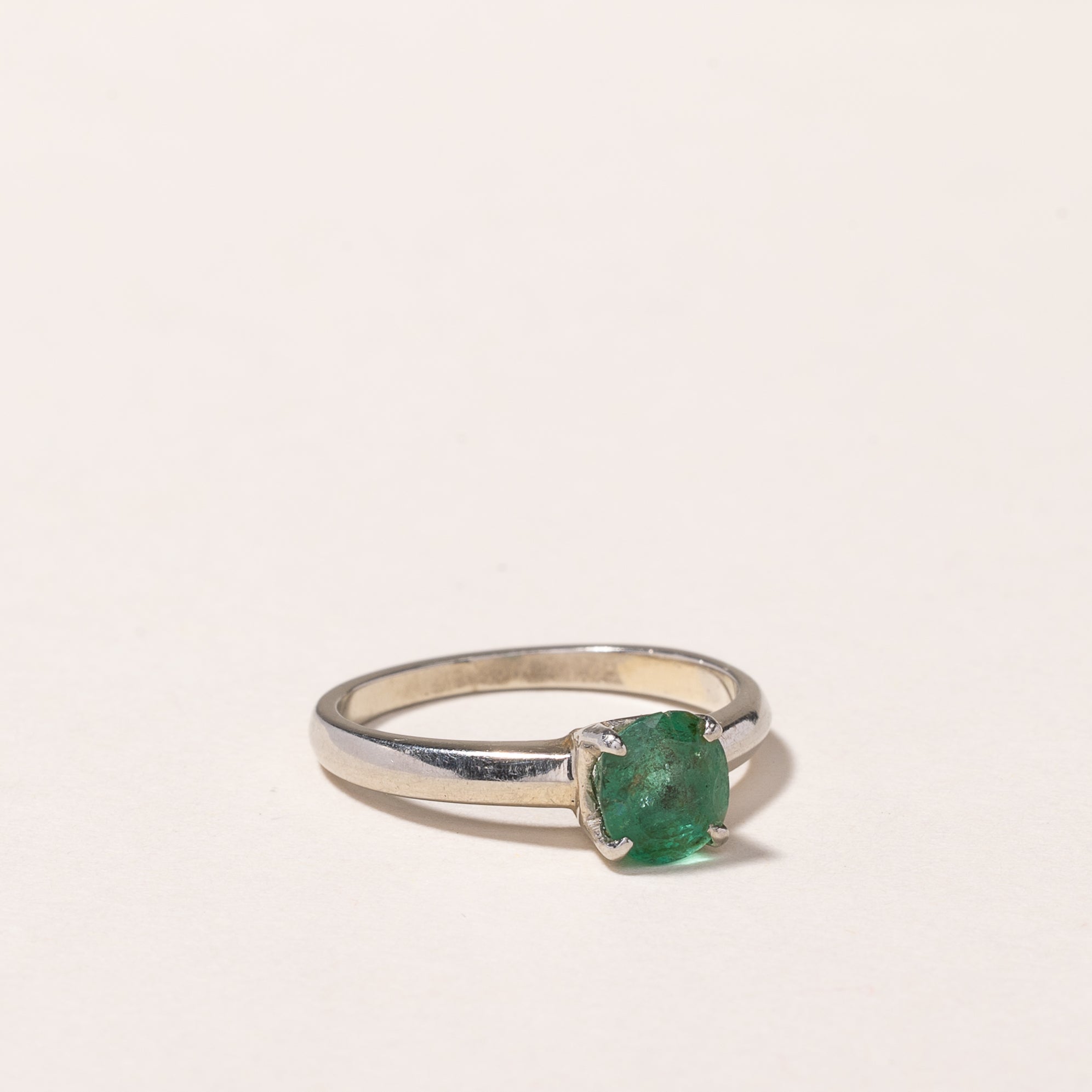 18K White Gold Emerald Ring - 0.64ct Natural Emerald Solitaire Ring - Size 5 - Perfect for Engagement, Anniversary & Special Occasion Gifts