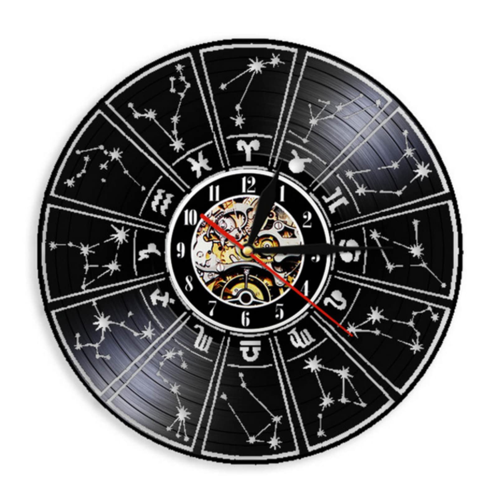 LTMJWTX Vinyl Record Wall Clock - Zodiac Sign & Astrology Stars Decor - Unique Home Decor Gift for Music & Horoscope Lovers - Perfect for Living Room, Bedroom, or Office Wall Art