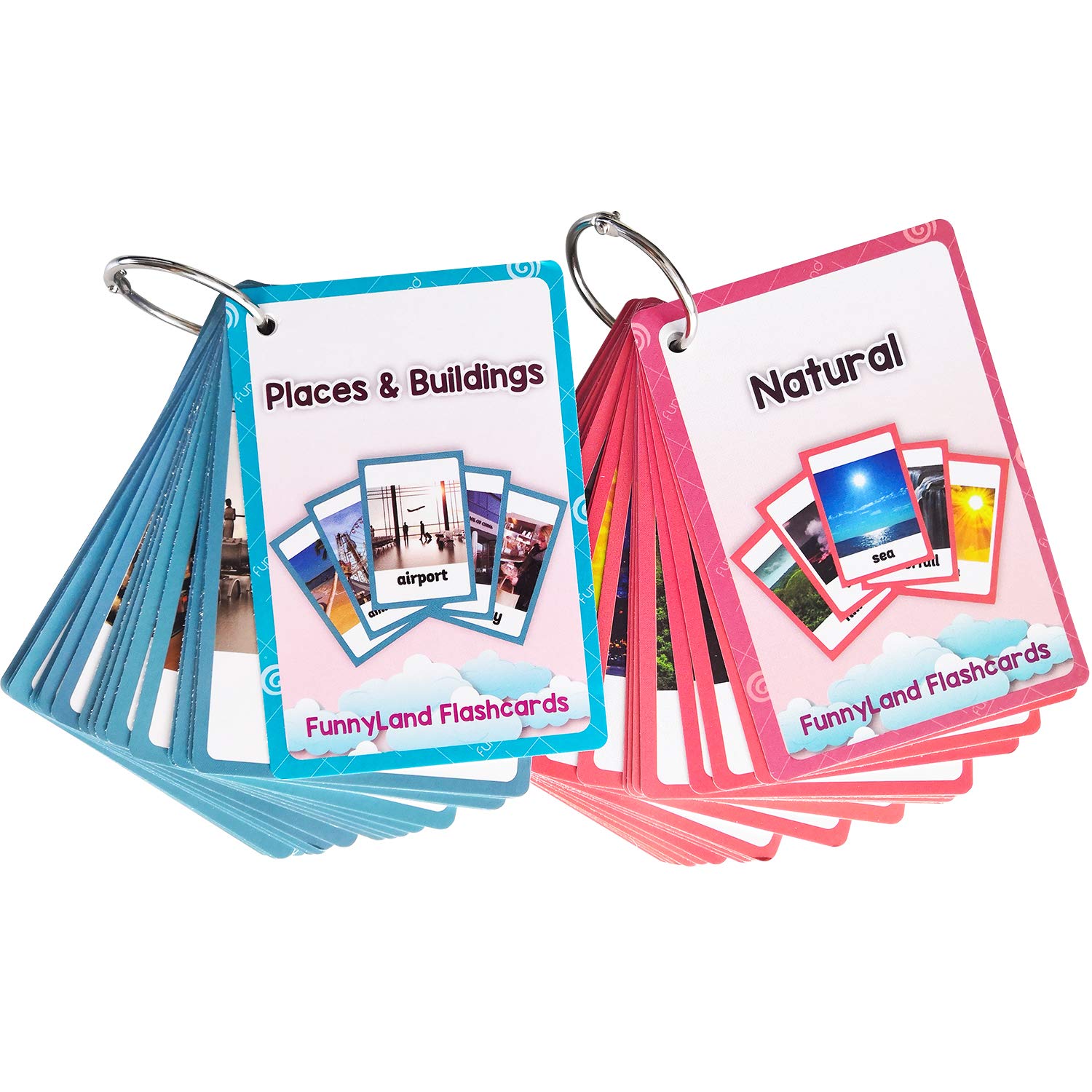 Natural Places & Buildings - 2 Sets of English Flash Cards for Kids | Preschool Learning Toys | Vocabulary Building for Toddlers & Kindergarten | Perfect for Homeschooling & Classroom Activities