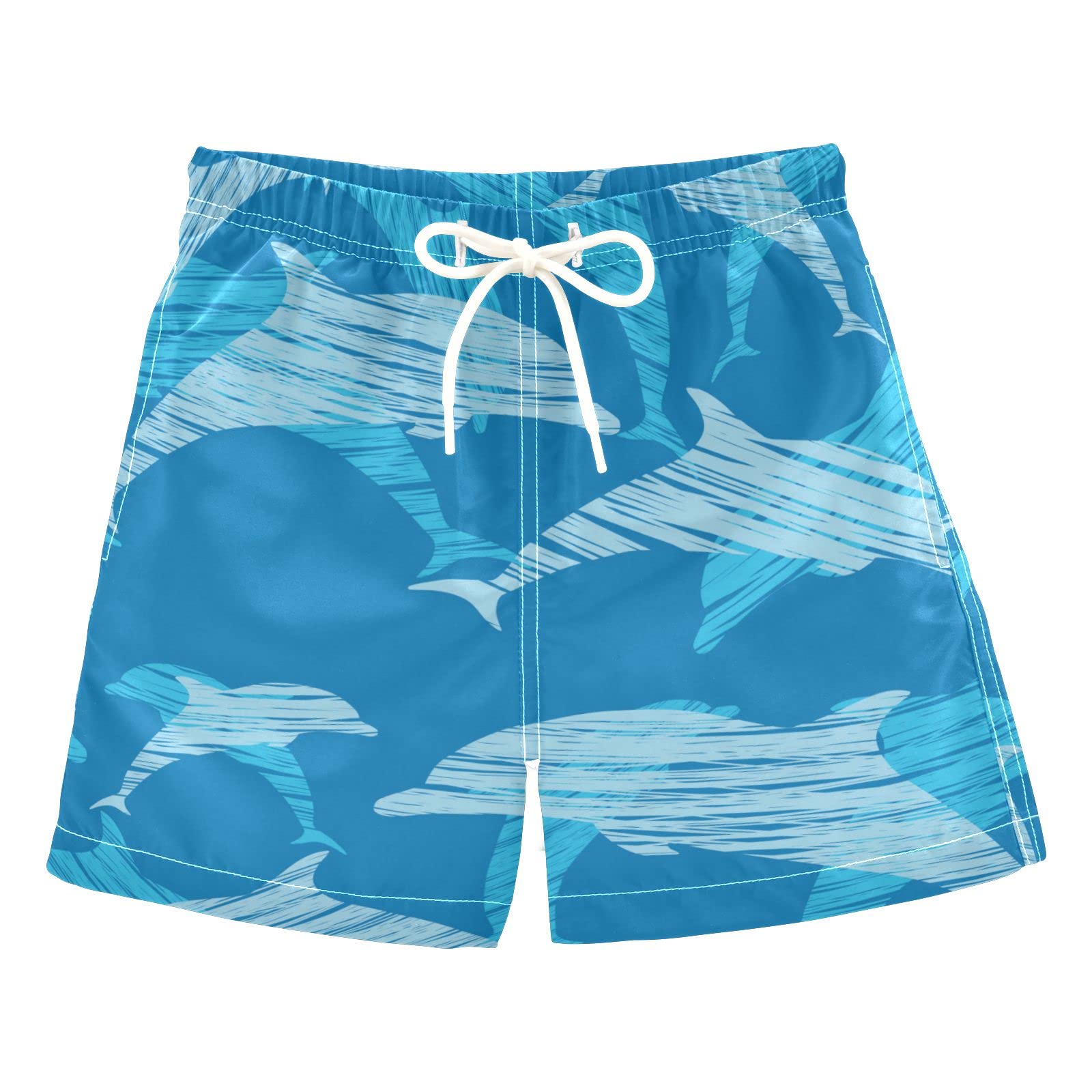 Boys' Swim Trunks with Dolphins Pattern - Adjustable Drawstring & Pockets - Quick Dry Beach Shorts for Toddlers - Perfect for Swimming, Beach Play, and Summer Vacations