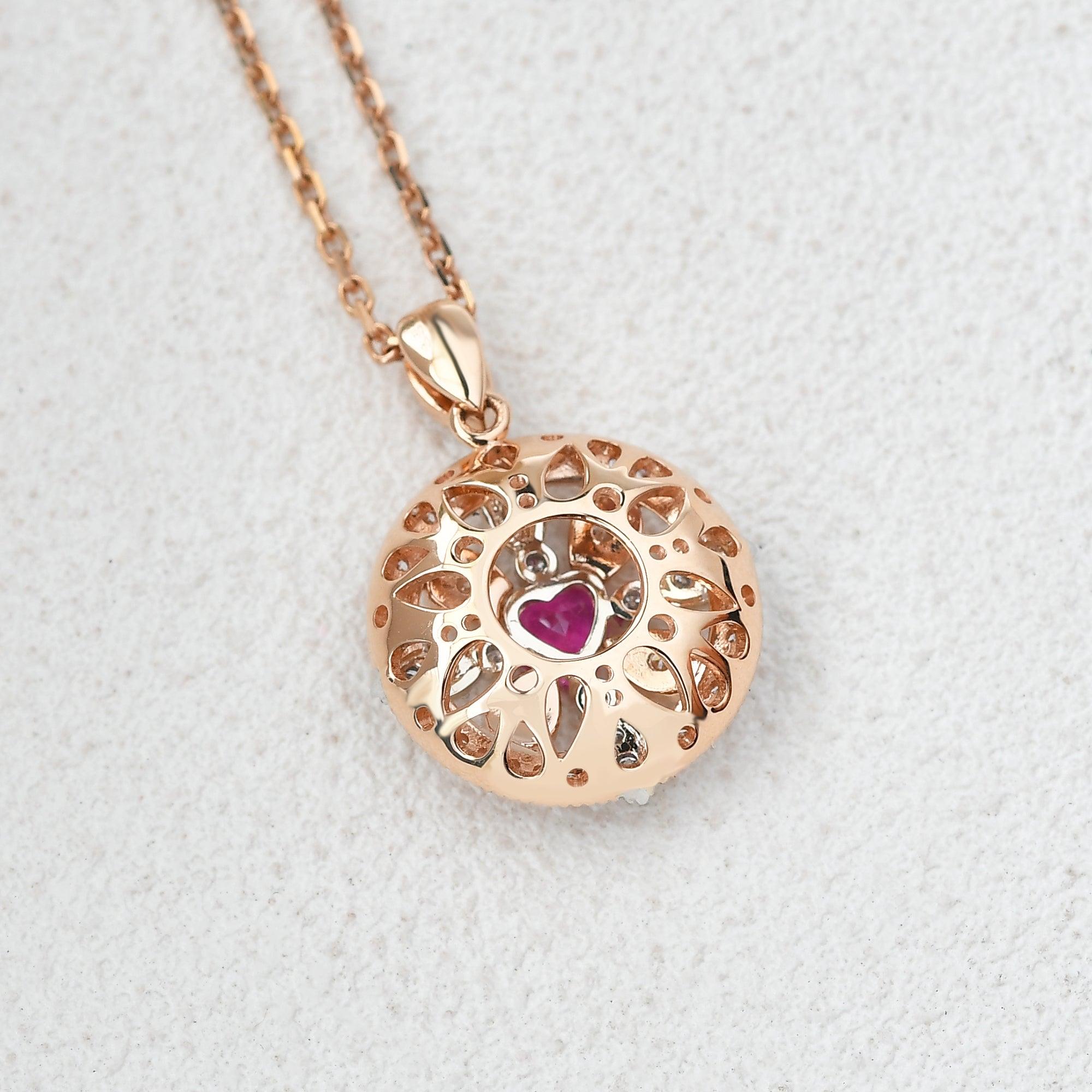 Art Deco Heart Shaped Ruby Rose Gold Necklace for Women - Elegant Vintage Jewelry Gift for Valentine's Day, Anniversary & Special Occasions