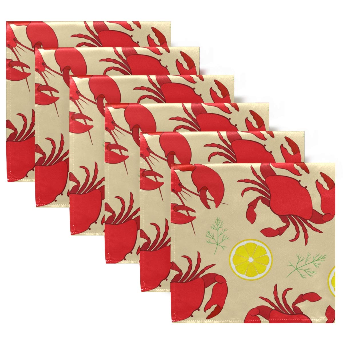 Lemon Crawfish Pattern Washable Polyester Cloth Napkins - Set of 6 (20x20 Inch) - Perfect for Wedding Decor, Party Supplies, Holiday Dinner Table Setting & Cajun Seafood Themed Events