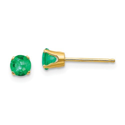 14KT Gold 1/2 CTW Round Emerald Stud Earrings - Elegant Green Gemstone Jewelry for Women - Perfect for Weddings, Parties & Special Occasions