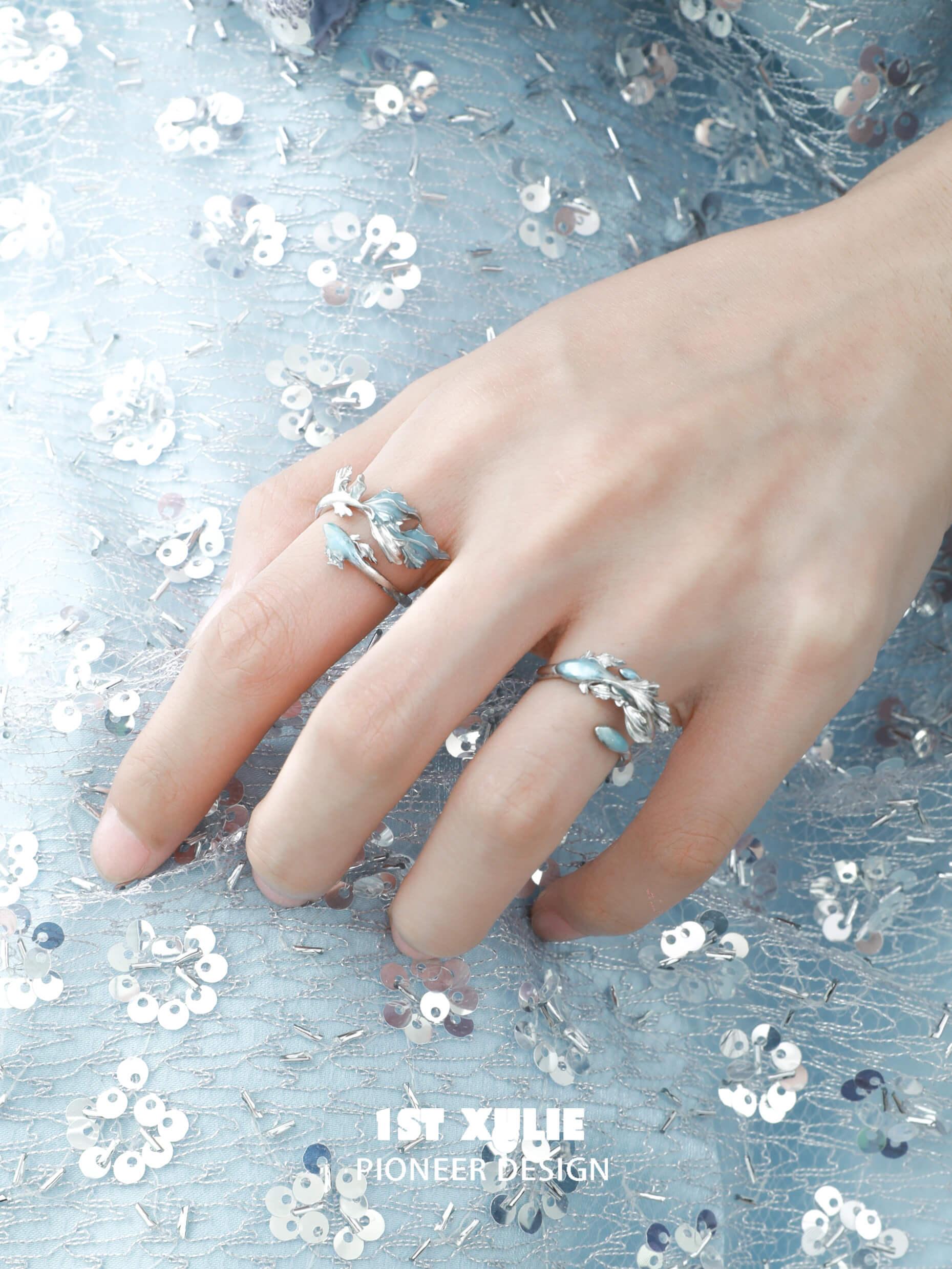 925 Sterling Silver Aquamarine Goldfish Ring for Women - Elegant Ocean-Themed Jewelry Gift for Birthday, Anniversary & Beach Vacations