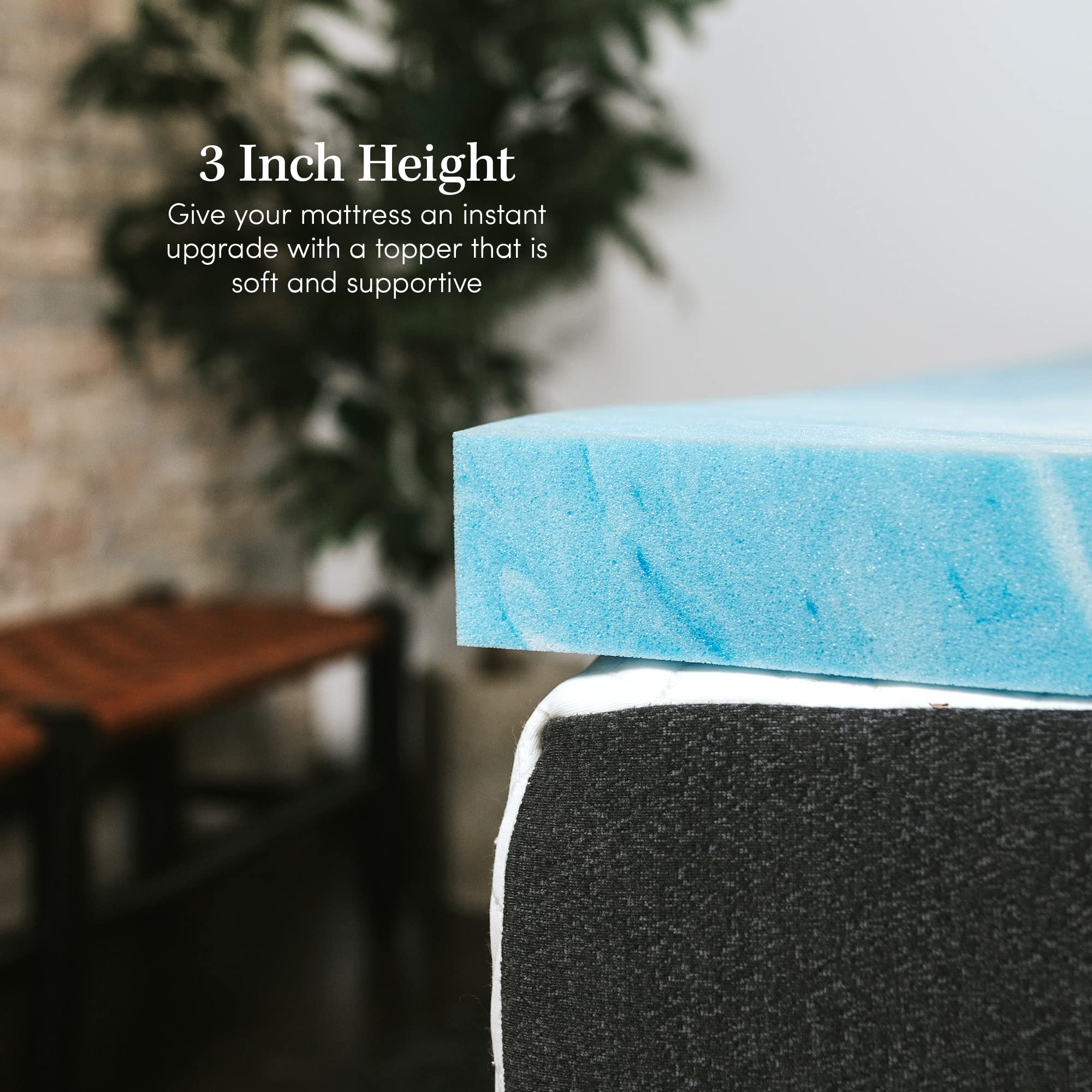 eLuxurySupply 3 Inch Memory Foam Mattress Topper - Cooling Temperature Regulating Mattress Pad - 2 lb Density High Support - CertiPUR-US Certified - Cali King Size - Perfect for Hot Sleepers & Back Pain Relief