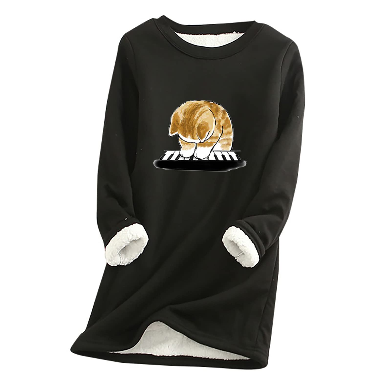 LIULIU Women's Long Sleeve Casual T-Shirt Dress - Crewneck Loungewear & Nightgown - Plus Size Fleece Thermal Nightdress for Fall/Winter - Perfect for Home, Sleepwear & Cozy Evenings