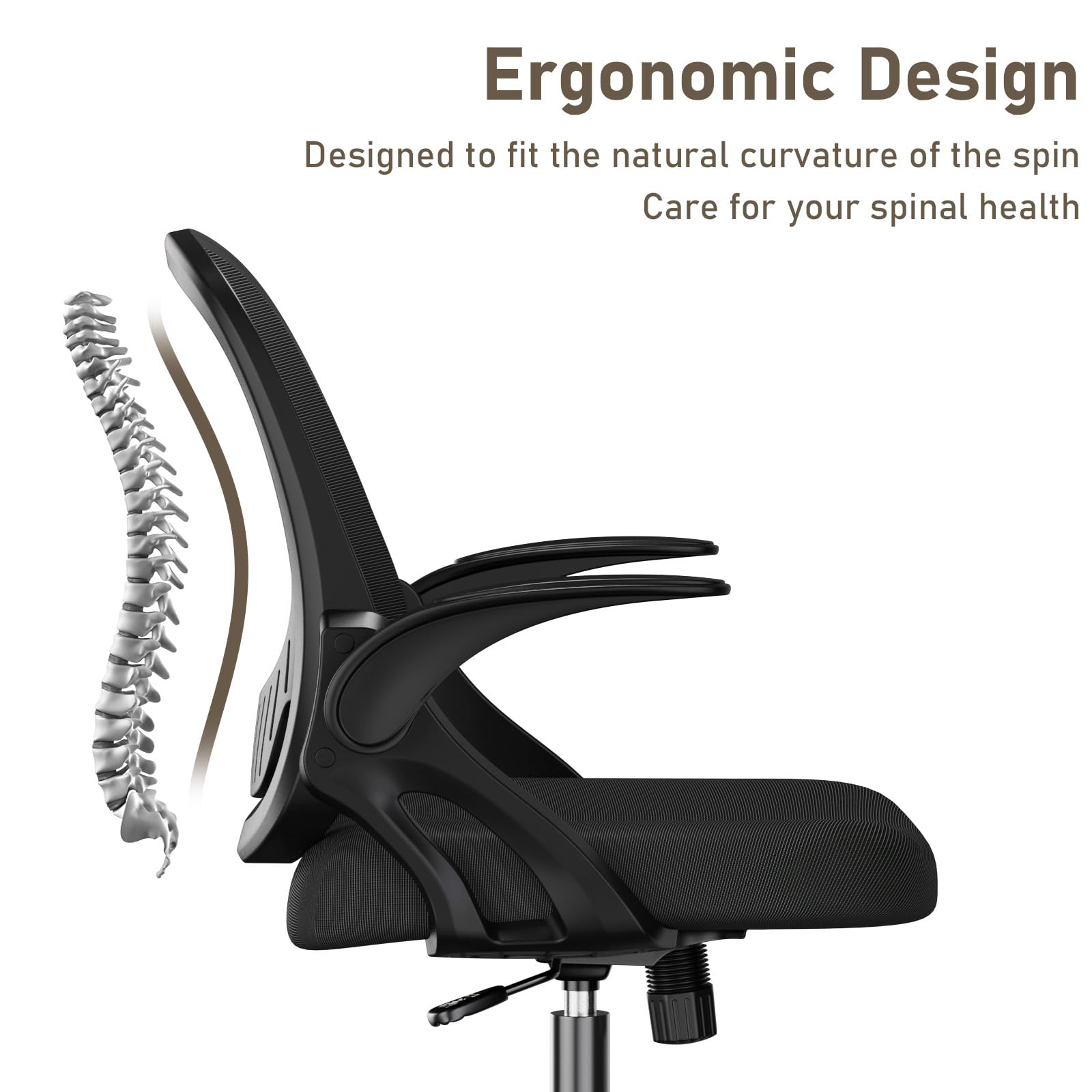 Ergonomic Mesh Office Chair with Lumbar Support - Adjustable Height Swivel Computer Desk Chair with Wheels & Flip-Up Arms - Perfect for Home Office, Gaming, and Workspace Comfort