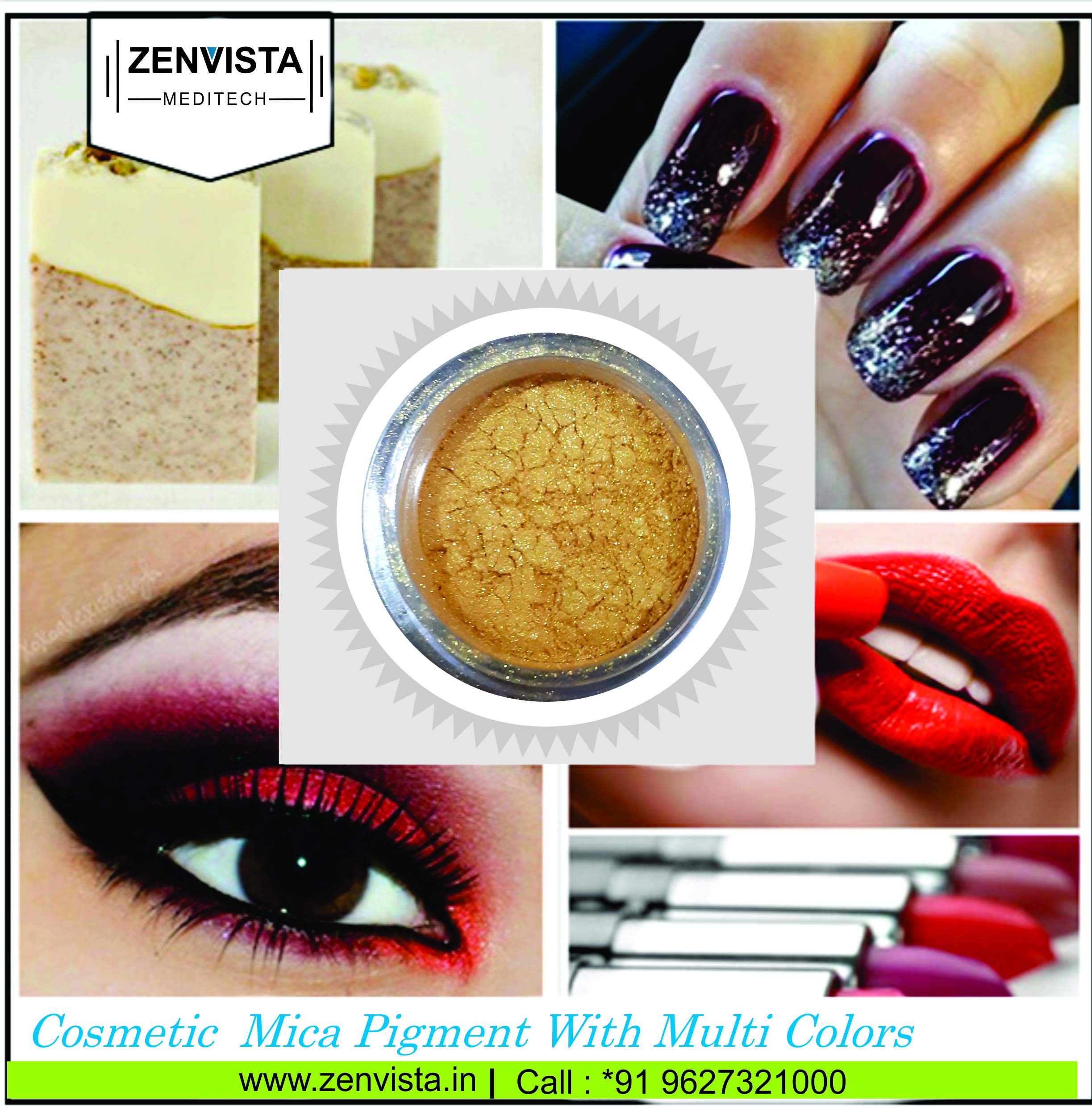 Premium Zenvista Meditech Cosmetic Mica Pigment Powder - Golden Shimmer for Lipstick, Eyeshadow & Makeup | Vegan, Cruelty-Free Mineral Powder for DIY Cosmetics, Soap Making & Nail Art