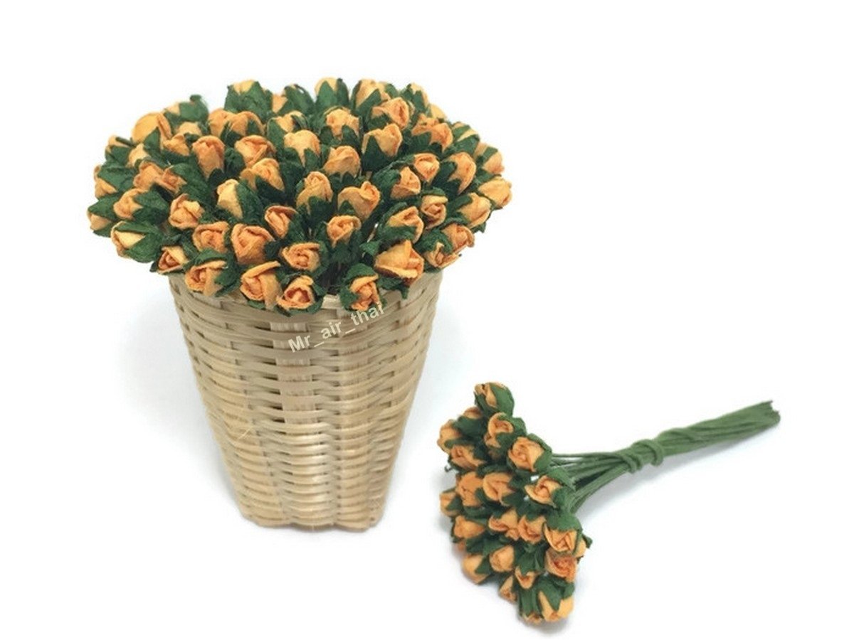 50pcs Orange Rose Mulberry Paper Flowers for Scrapbooking, Card Making, Wedding Decor, Dollhouse Floral Arrangements - 5mm Handmade Craft Supplies (S-131) - Perfect for DIY Projects, Home Decor, and Gift Wrapping