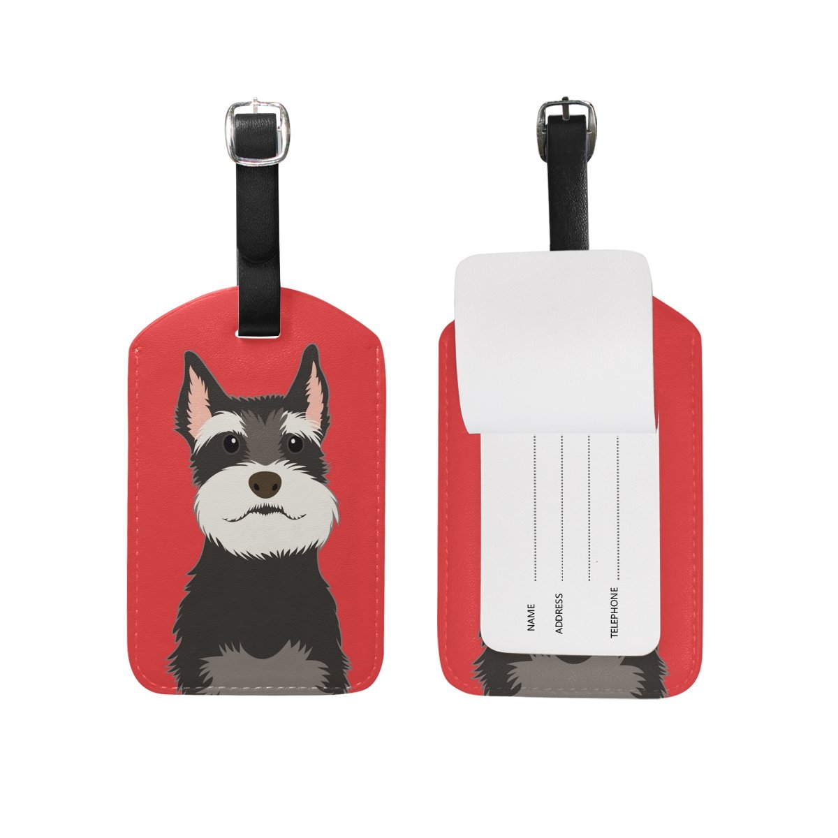 Premium PU Leather Schnauzer Dog Luggage Tag - Personalized Pet ID Tag for Travel Suitcases & Backpacks - Durable Baggage Identifier for Airports & Vacations (1 Piece)