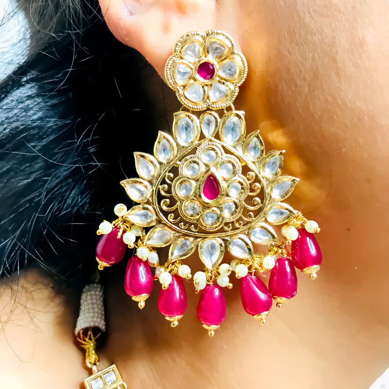 Luxury Gold Plated Royal Kundan Long Necklace Set with Matching Earrings - Perfect for Weddings, Parties & Special Occasions
