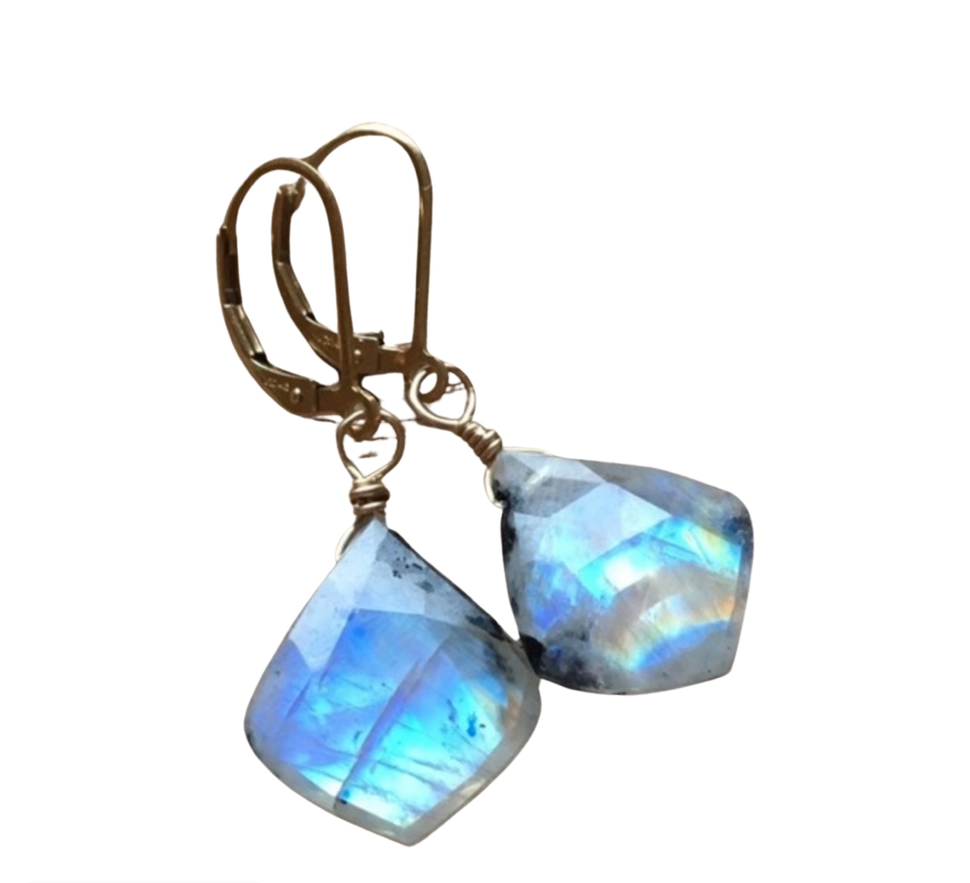 Faceted Rainbow Moonstone Drop Earrings - Gold Filled or Sterling Silver Lever Back - Elegant Dangle Earrings for Women, Perfect for Weddings, Parties & Special Occasions