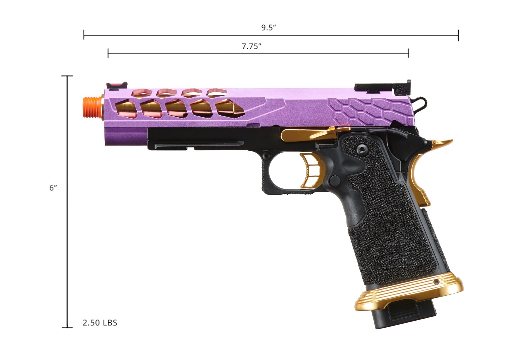 Lancer Tactical Airsoft Pistol STRYK Hi-Capa 5.1/4.3 Full Metal Gas Blowback GBB Pistol 330 FPS - for Competitive Shooting, Training & Airsoft Battles