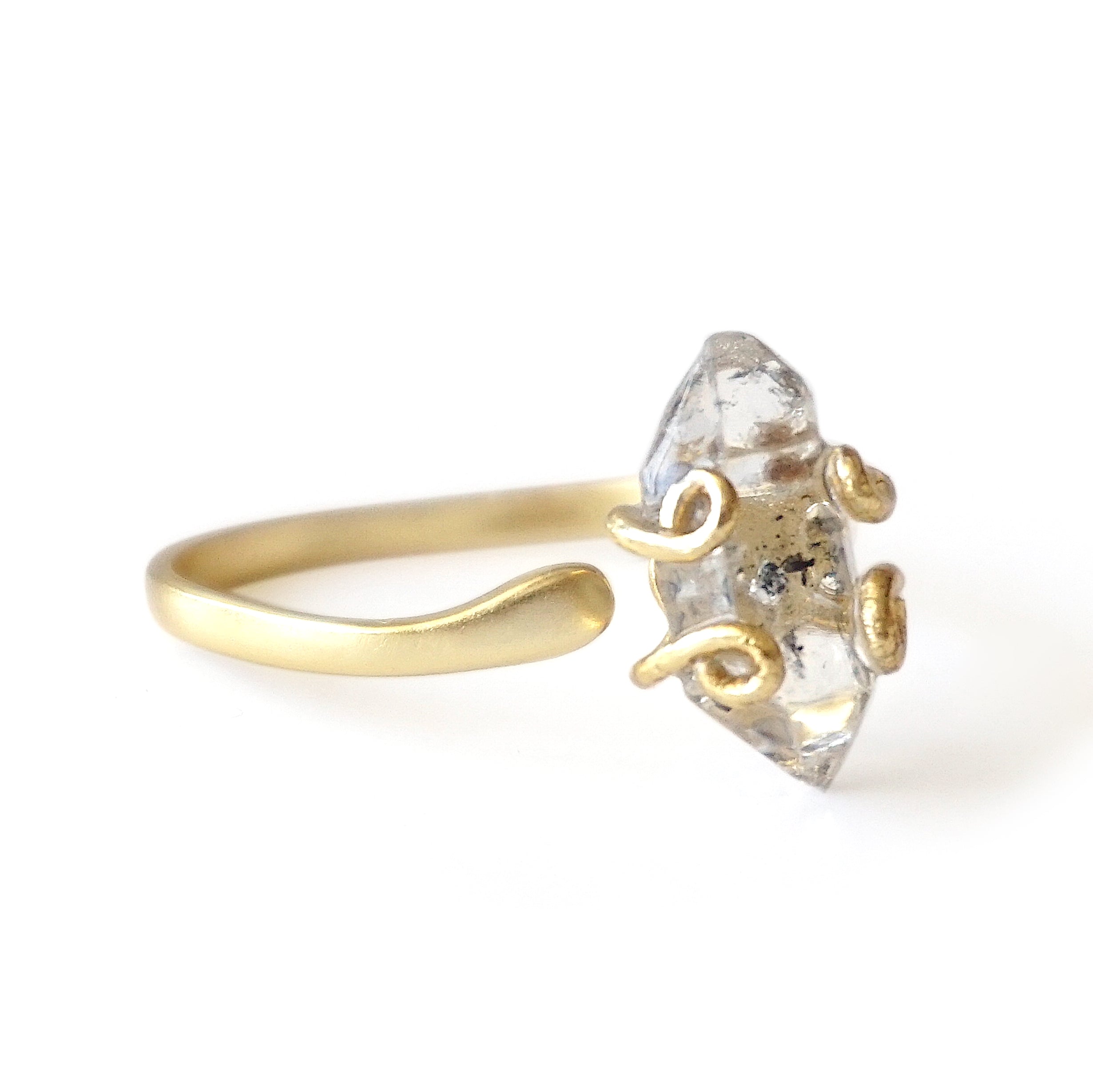 14K Gold Vermeil Adjustable Herkimer Diamond Ring - Elegant Stackable Jewelry for Everyday Wear & Special Occasions