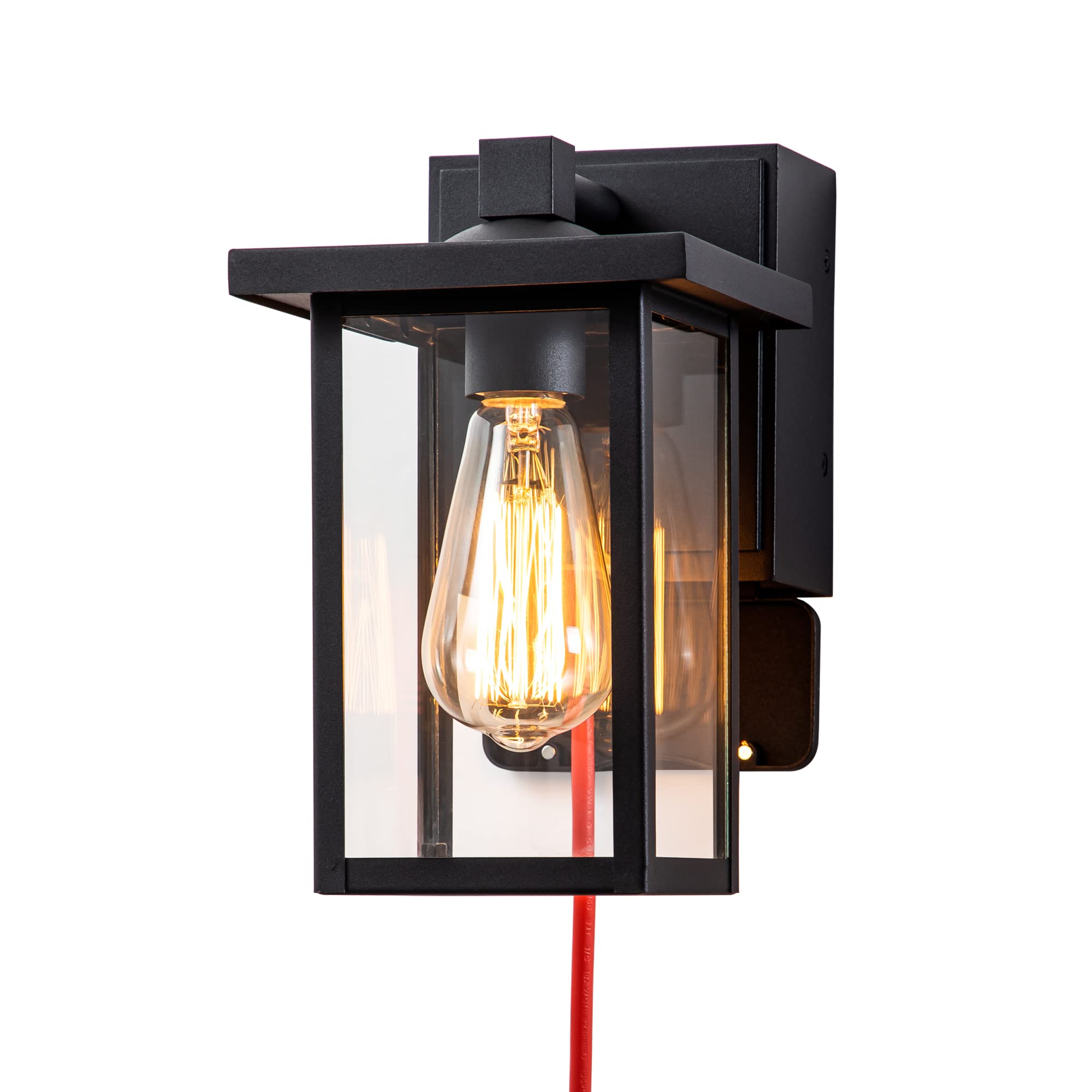 OUPAVOCS Outdoor Wall Lights with GFCI Outlet - Black Waterproof Exterior Light Fixture for Front Porch, Garage & Entryway - Durable Wall Mount Sconce Lantern for House & Doorway - Perfect for Patio, Garden & Backyard Lighting