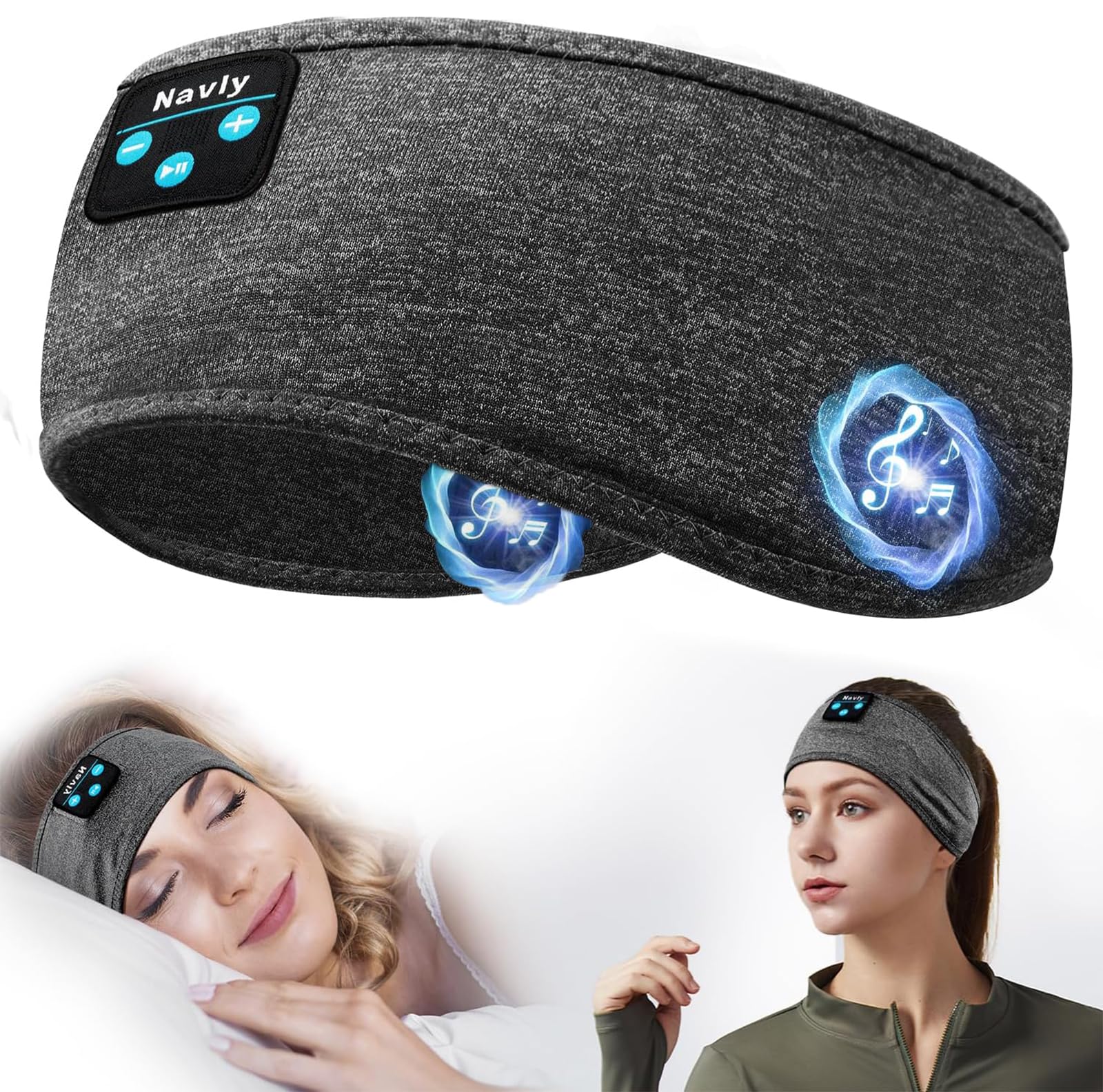 Bluetooth Sleep Headphones for Side Sleepers - Wireless Headband Headphones with Ultra-Thin Speakers, Comfortable Sleeping Headphones for Women & Men - Perfect for Nighttime Relaxation, Meditation, Travel & Lounging