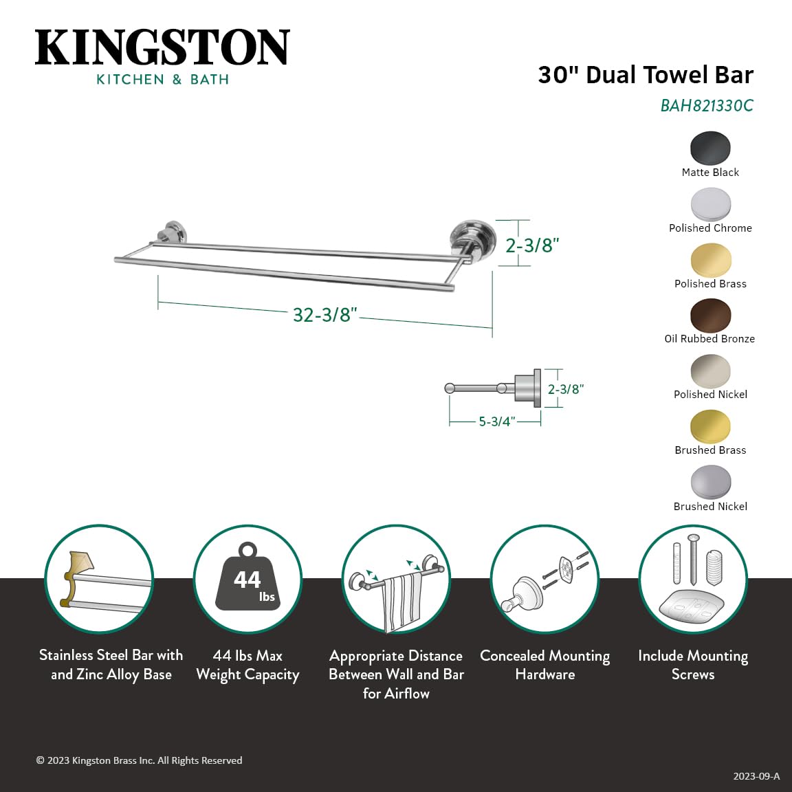 Kingston Brass BAH821330PB Concord Dual Towel Bar - 24 Inch Bathroom Towel Rack, Polished Brass Finish for Bathroom, Spa & Luxury Hotel Decor