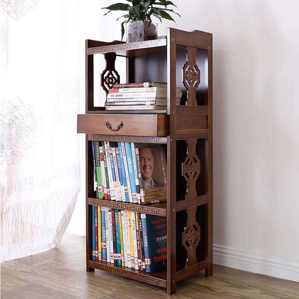 Vintage Bamboo Bookshelf with Drawer - 2/3/4 Tier Bookcase for Office, Study & Dorm Room - Creative Storage Shelf for Books & Decor (113x34x43cm) - Perfect for Small Spaces & Home Organization