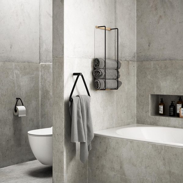 EKTA LIVING Black Wall Mounted Towel Rack - Modern Bathroom Organizer for Hand & Bath Towels - Perfect for Bathroom, Kitchen & Laundry Room Storage