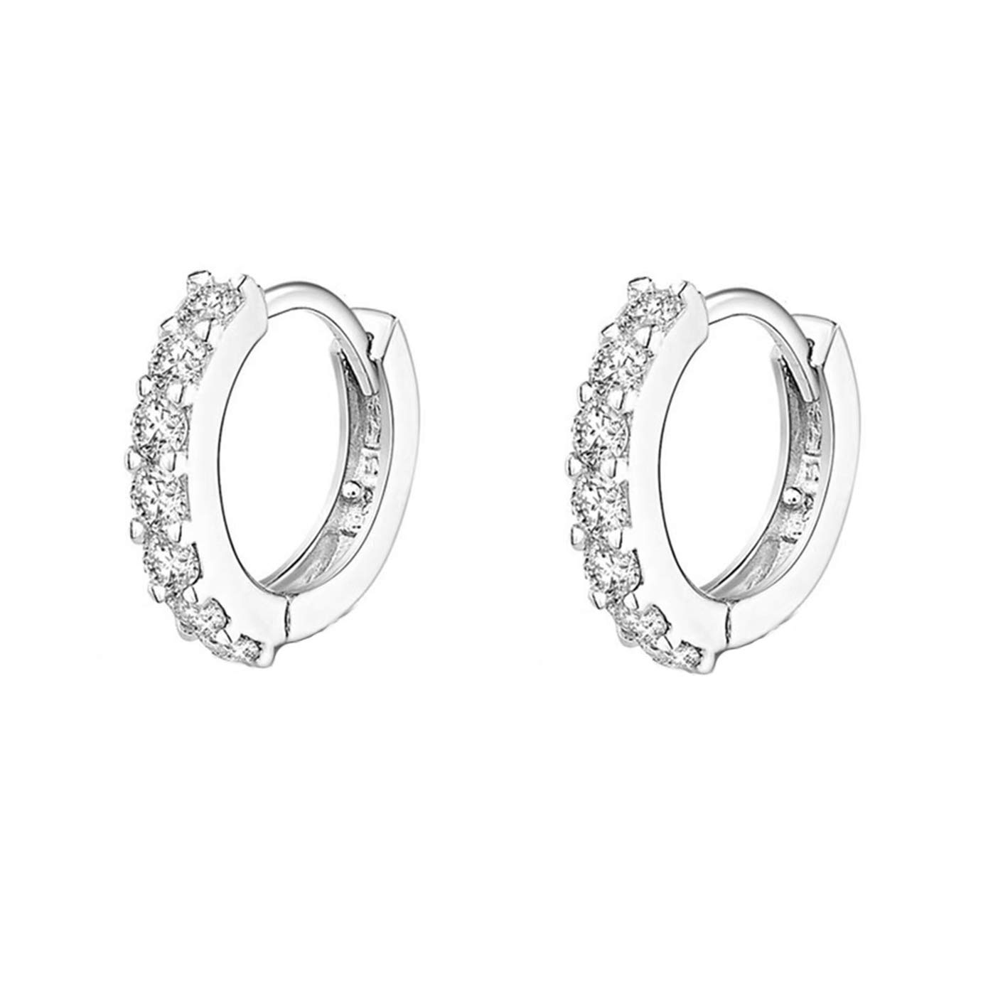925 Sterling Silver Small Hoop Earrings with Cubic Zirconia - Cartilage & Huggie Earrings for Women & Men - Perfect for Everyday Wear, Parties & Gifts