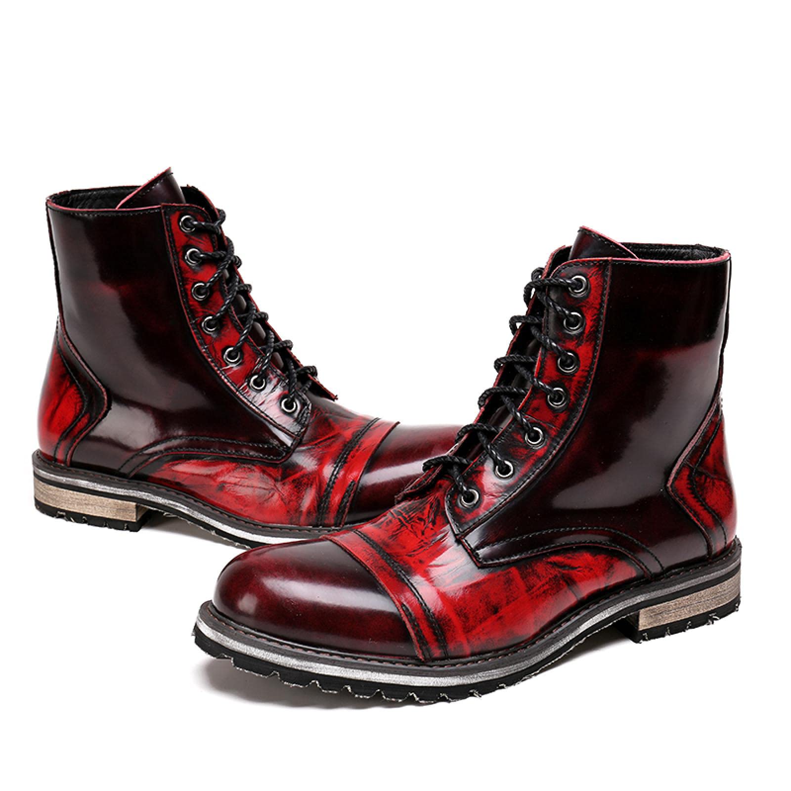 Men's Leather Martin Boots - British High-Top Tooling Boots for Autumn 2021 (Size 36, Maroon) - Perfect for Casual Wear, Outdoor Adventures & Vintage Style Fashion