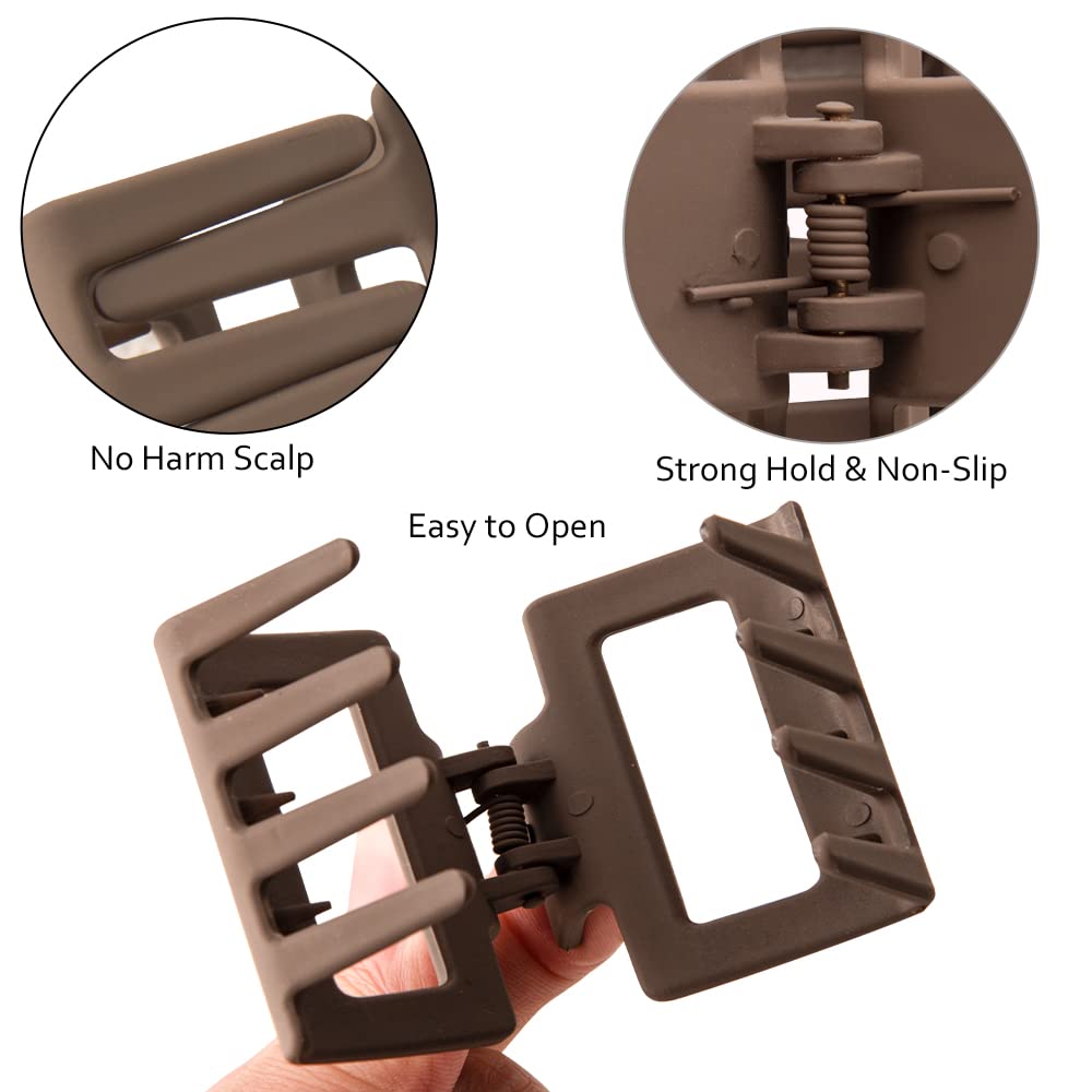 Bolonar 4Pcs Small Hair Clips for Thin & Thick Hair - 2 Inch Square Matte Neutral Color Claw Clips for Women | Perfect for Office, School, and Everyday Styling