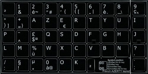 French AZERTY Keyboard Stickers - Black Background (14x14) for Desktop, Laptop & Notebook - Perfect for Typing in French, Language Learning & Office Use