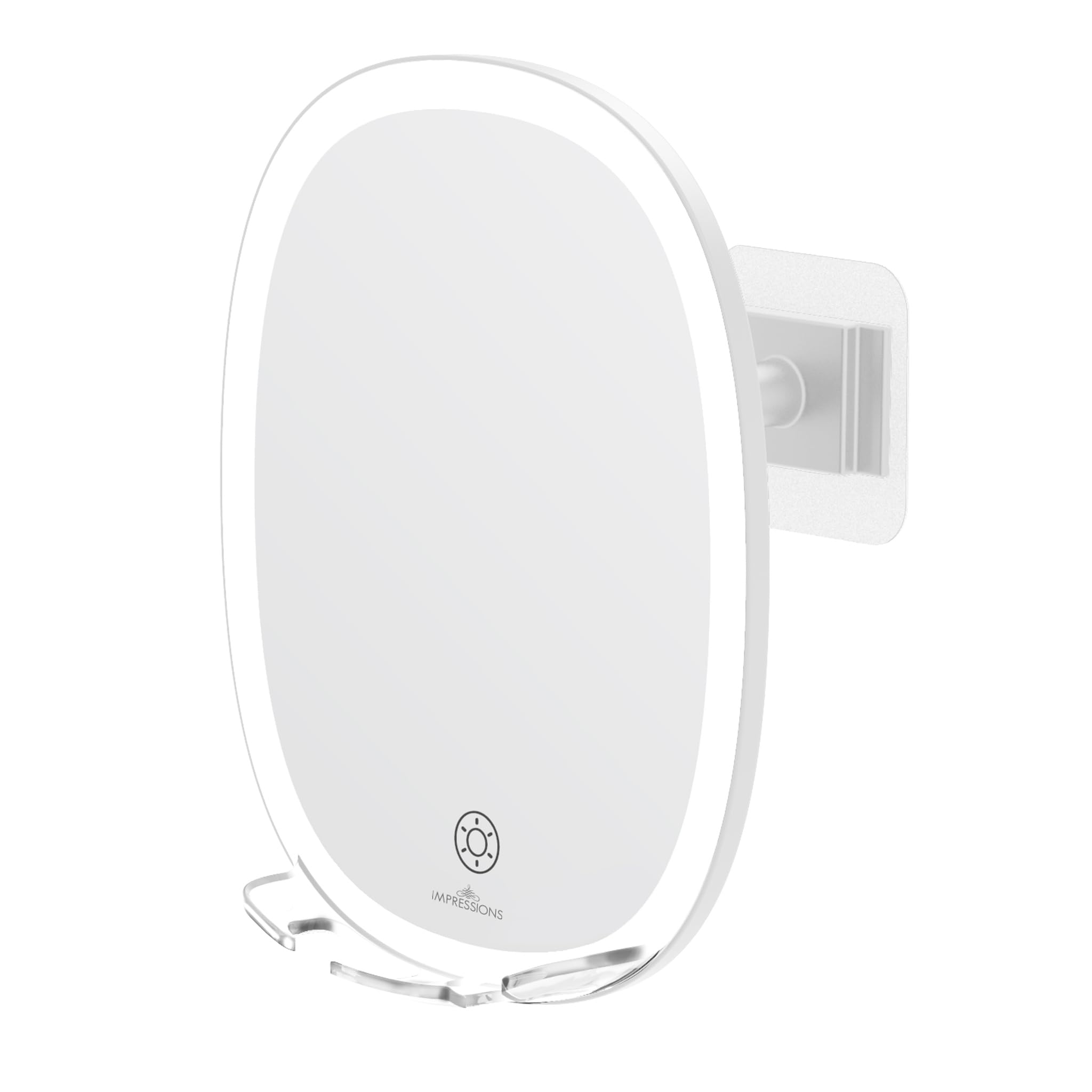 Fogless LED Shaving Mirror for Men - 360° Swivel Adjustable Travel Mirror with Razor Holder, Tri-Tone Lighting & Adhesive Base - Perfect for Bathroom, Gym Bag & Travel (White)