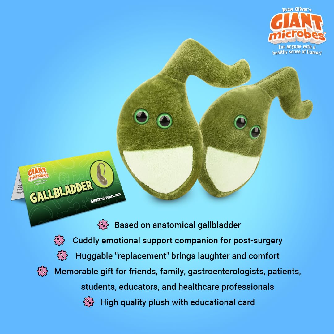 GIANTmicrobes Gallbladder Plush - Cute Biology Stuffed Animal Organ Toy, Perfect Get Well Gift for Gallbladder Surgery Recovery & Gastroenterology Enthusiasts | Great Hospital Gift & Science Education Tool for Kids & Adults