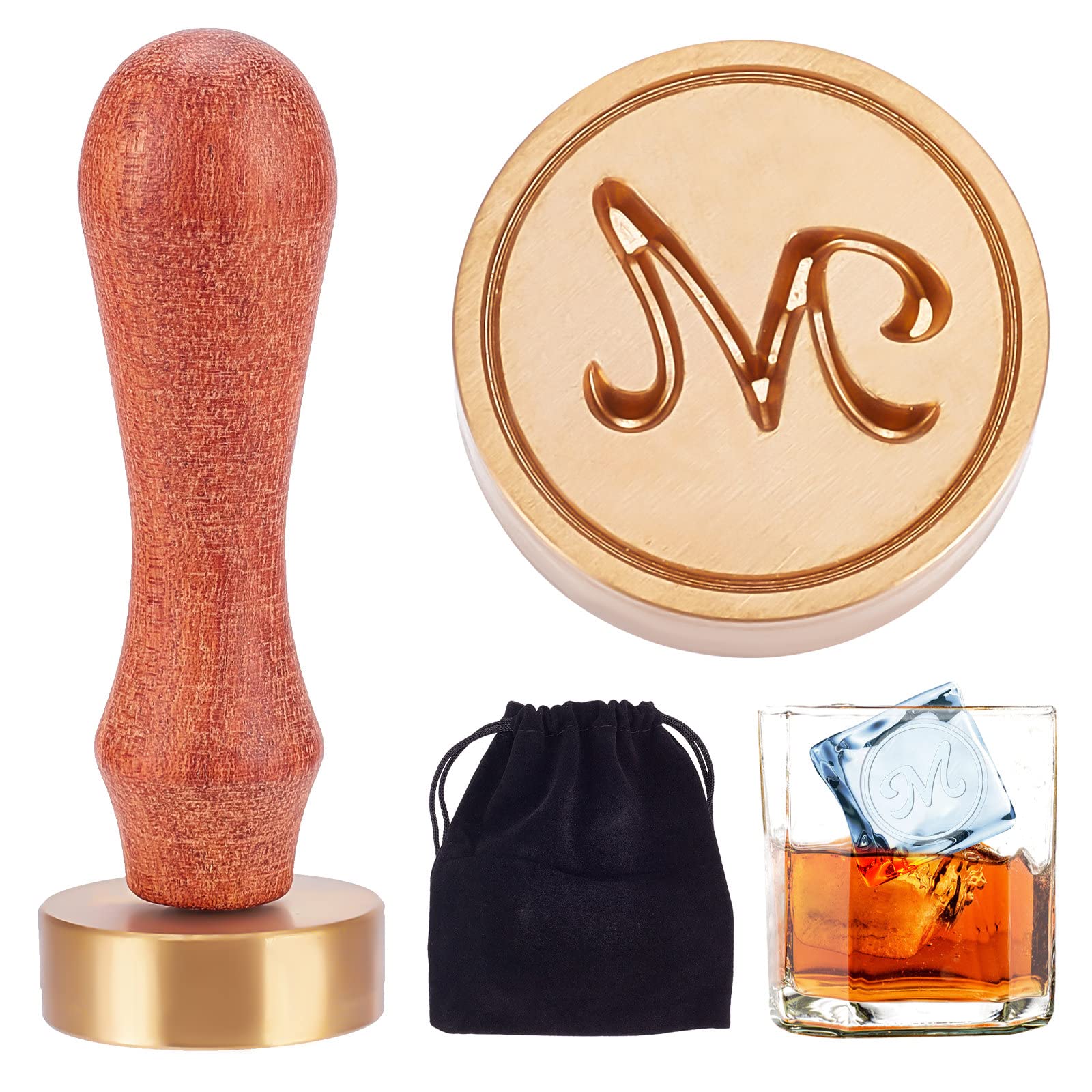 CRASPIRE Letter M Ice Stamp - Vintage Brass & Wood Ice Branding Stamp for Cocktails, Whiskey, Mojito - 1.2