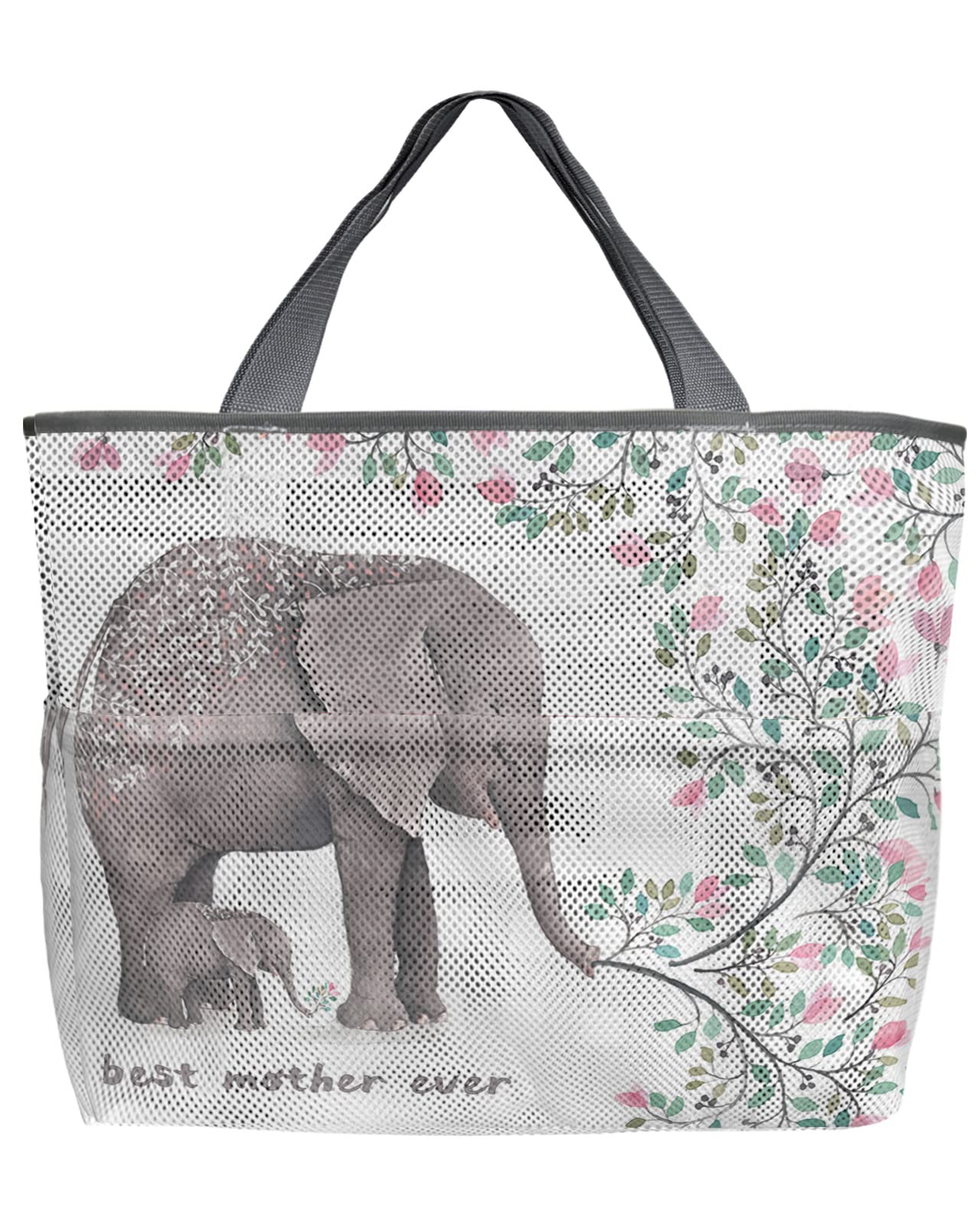 Extra Large Mesh Beach Bag for Women - Elephant Mother & Child Design - Perfect for Pool, Travel & Mother's Day Gifts