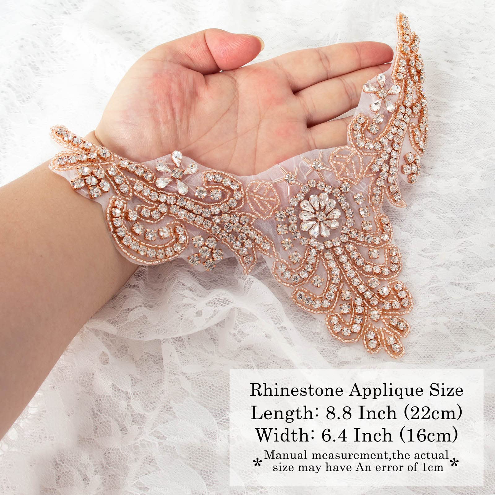 Rose Gold Rhinestone Bridal Sash Applique Set - 2PC Crystal Pearl Wedding Waistband Decor for Brides, Bridesmaids & Special Occasions