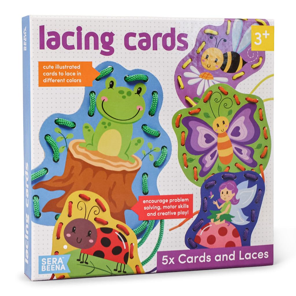 Serabeena Fairy Kids Lacing Cards - 5 Colorful Animal Sewing Cards for Toddlers Ages 3-5 - Educational Toys to Develop Hand-Eye Coordination & Fine Motor Skills - Perfect for Preschool Learning, Montessori Activities & Travel Entertainment