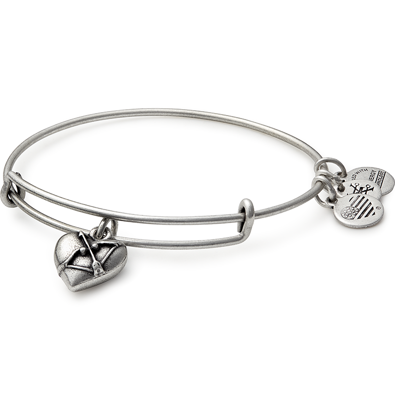 Cupid's Heart II Charm Bangle - Romantic Valentine's Day Gift for Her, Dainty Love Bracelet for Women, Perfect for Anniversaries & Date Nights