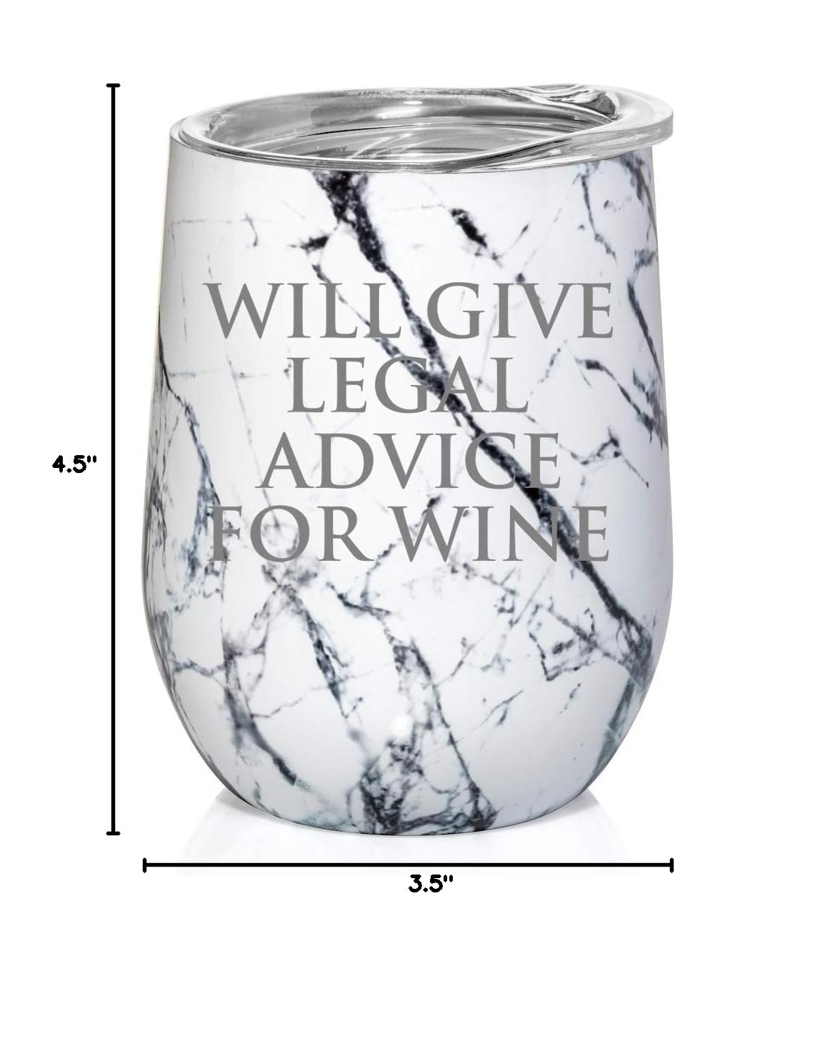 12 oz Double Wall Vacuum Insulated Stainless Steel Marble Wine Tumbler - Stemless Coffee Travel Mug with Lid - Perfect for Lawyers, Paralegals & Attorneys (Black White Marble) - Ideal for Office, Commute & Outdoor Activities