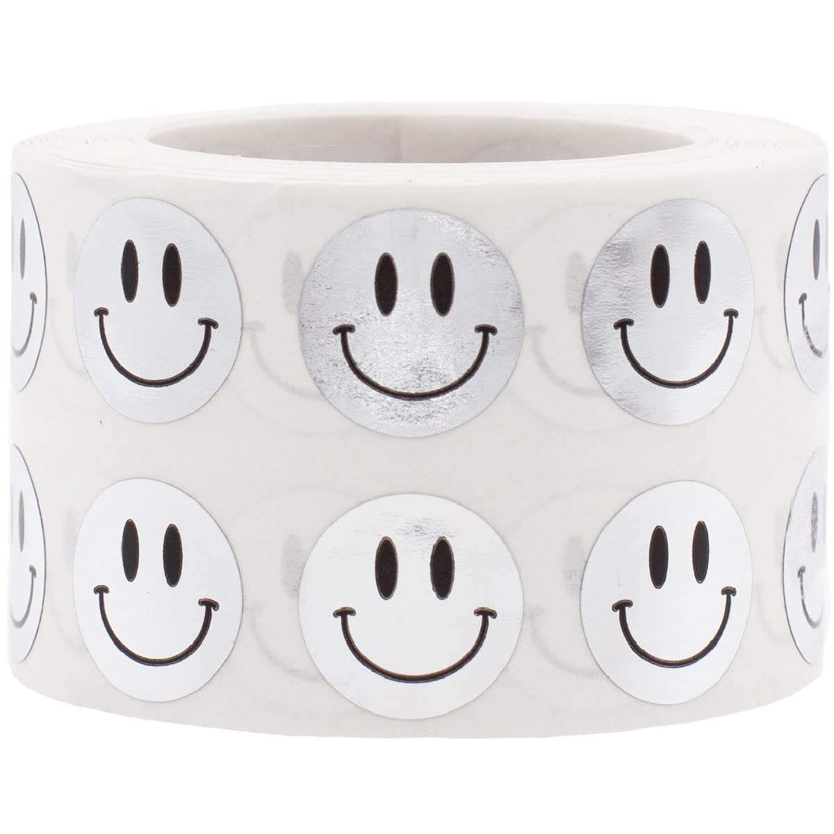 1/2 Inch Small Metallic Silver Happy Face Stickers - 1,000 Adhesive Labels on a Roll - Perfect for Kids Classroom Rewards, Motivational Charts & DIY Crafts - Great for Teachers, Students & Office Use