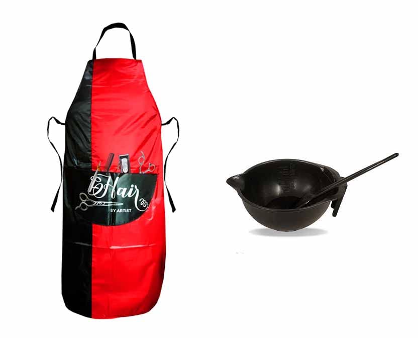 Professional Hair Coloring Kit - Dye Bowl, Brush & Black Printed Hair Cutting Sheet Makeup Apron for Salon & Home Hair Styling