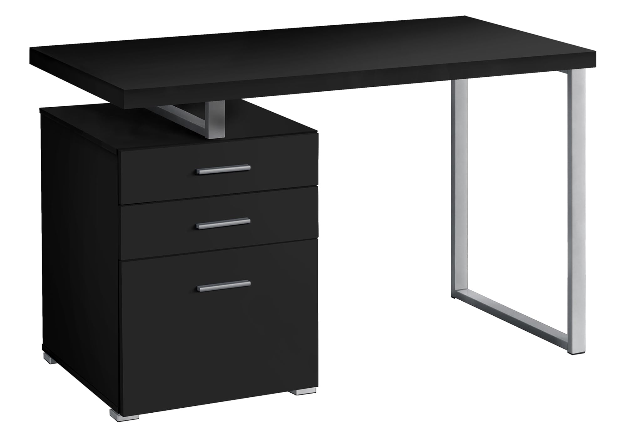 Monarch Specialties I 7649 48-Inch Modern Computer Desk with Storage Drawers - Home Office & Laptop Workstation for Left or Right Setup - Black & Grey Metal Laminate Contemporary Design - Perfect for Small Spaces & Remote Work
