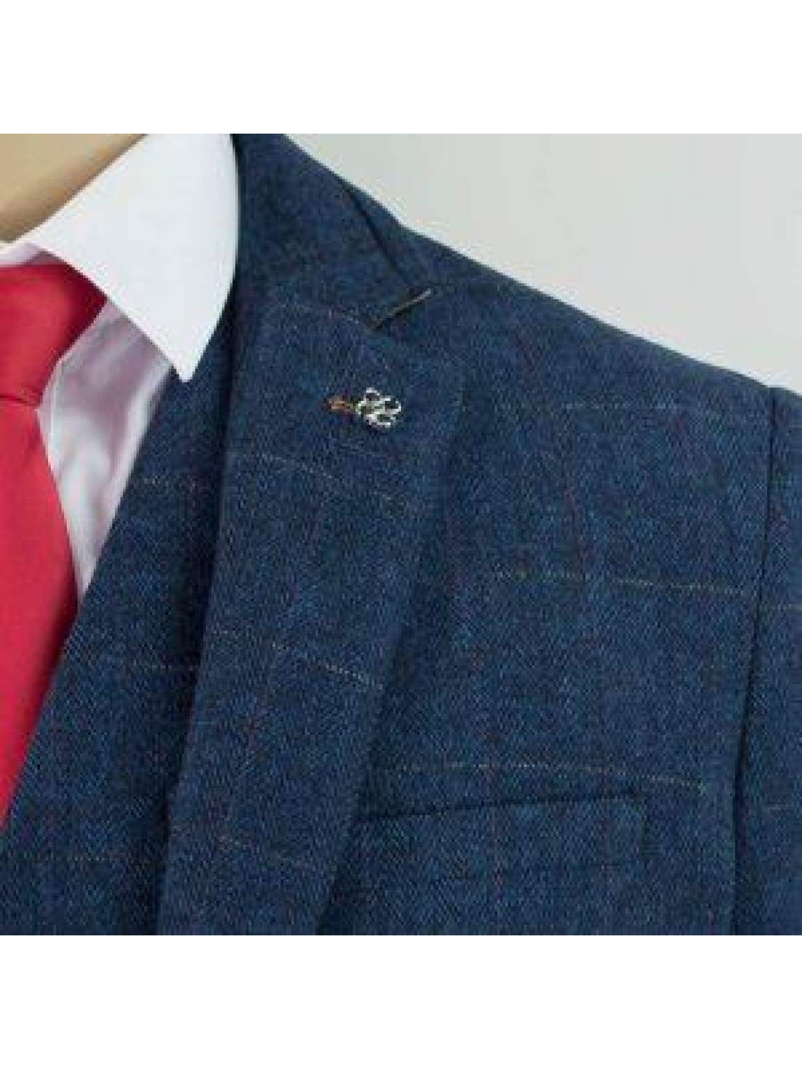 Cavani Carnegi 3-Piece Blue Check Tweed Suit for Men | Classic Wool Blend Business Formal Attire | Perfect for Weddings, Office & Special Occasions
