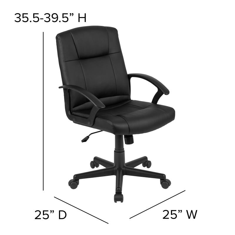 FLASH Coffman Mid Back Black Leather Office Chair with Adjustable Arms - BIFMA Certified Ergonomic Task Chair for Home & Office Workspace