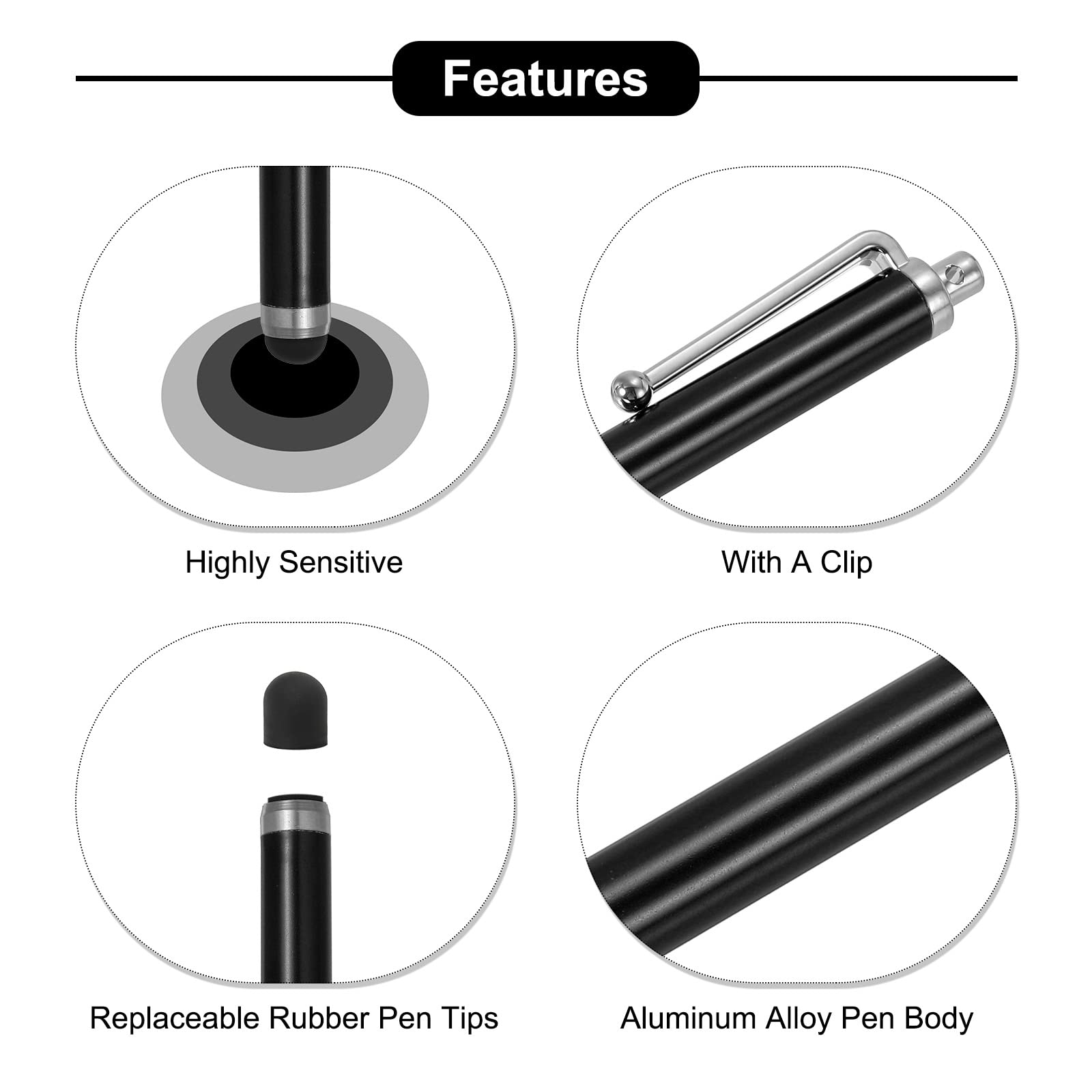 MECCANIXITY 5-Pack Universal Stylus Pens for Touch Screens - High Sensitivity Capacitive Stylus for iPhone, iPad, Samsung Tablets & All Touch Screen Devices (Black) - Perfect for Drawing, Note-Taking & Digital Signatures