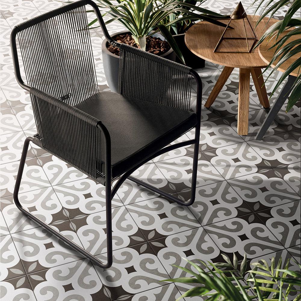 Heritage Bisou Encaustic Look 200x200 Matt Tile - Vintage Style Ceramic Wall & Floor Tiles for Bathroom, Kitchen Backsplash and Living Room Decor