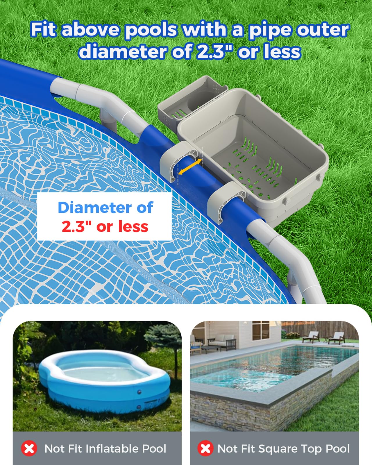 2-Pack Off White Poolside Storage Basket with Cup Holder, Mesh Bag & Support Bar - Durable Above Ground Pool Accessories for Swimming Pools | Perfect for Organizing Pool Toys, Drinks & Essentials by the Poolside