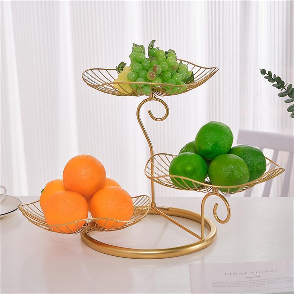 WANLIAN 3 Tier Fruit Basket Stand - Modern Decorative Fruit Plate Tray for Kitchen & Dining Room - Simple Iron Multilayer Fruit Basket (Golden) - Perfect for Displaying Fruits, Snacks, or Decor in Living Room