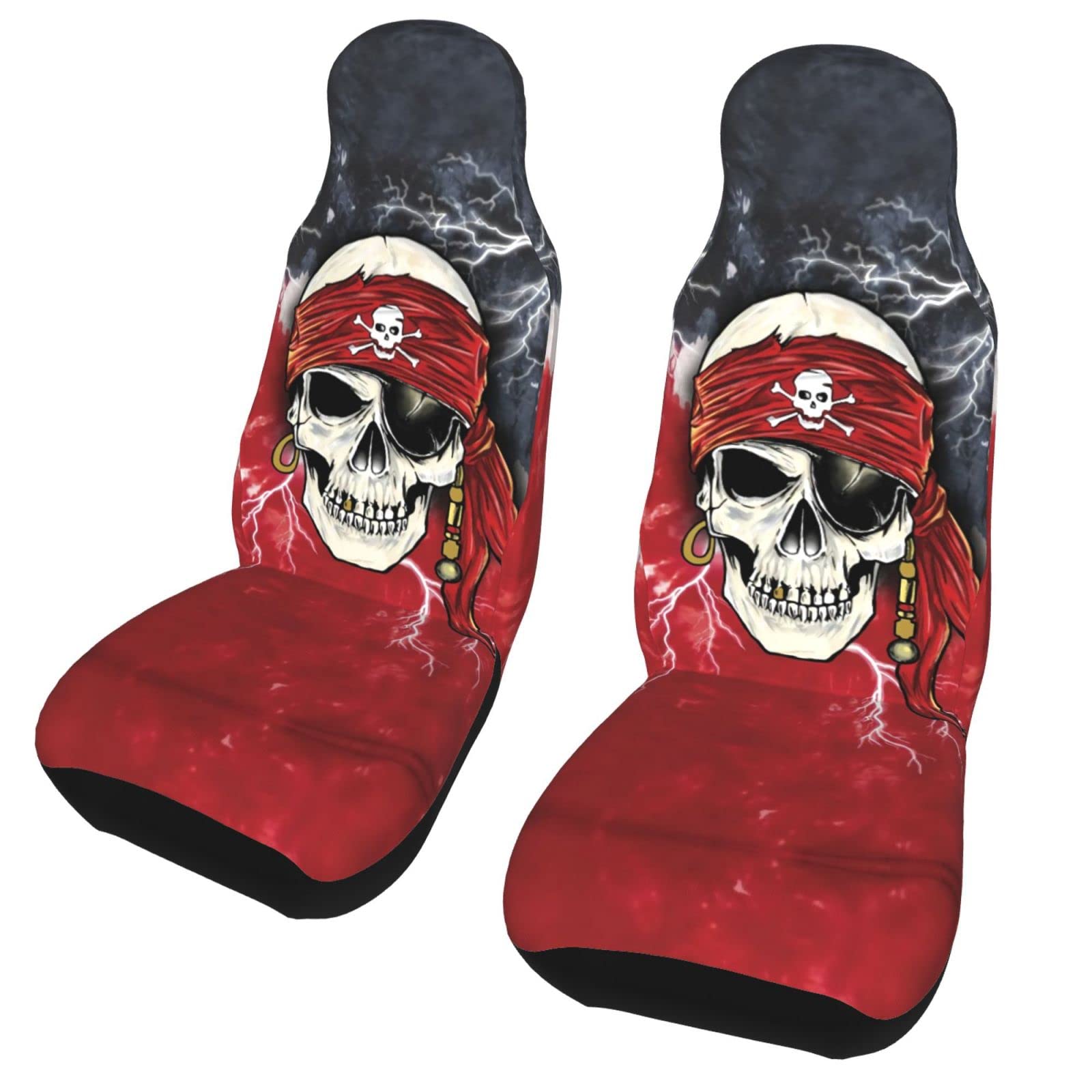 2 Pcs Glow in The Dark Pirate Skull Tie-Dye Car Seat Covers - Universal Front Seat Protectors for Cars, SUVs & Trucks | Durable & Stylish Auto Accessories for Night Driving & Car Enthusiasts