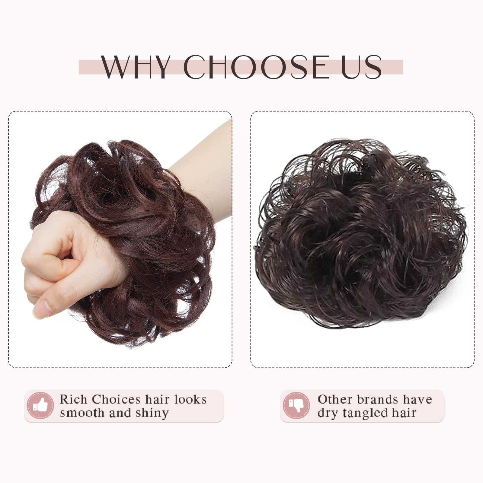 Messy Hair Scrunchies & Hair Bun Extensions - Curly Wavy Hair Pieces for Women | Updo Ponytail Hair Donut & Chignons | Natural Black Hair Accessories for Everyday, Party & Wedding Hairstyles