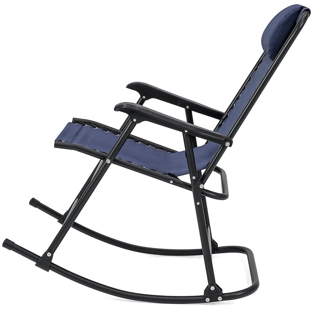 Portable Folding Rocking Chair with Solid Powder-Coated Steel Frame & Comfortable Headrest - Zero Gravity Outdoor Patio Furniture for Porch, Garden, Camping, and Beach (Blue) #1924