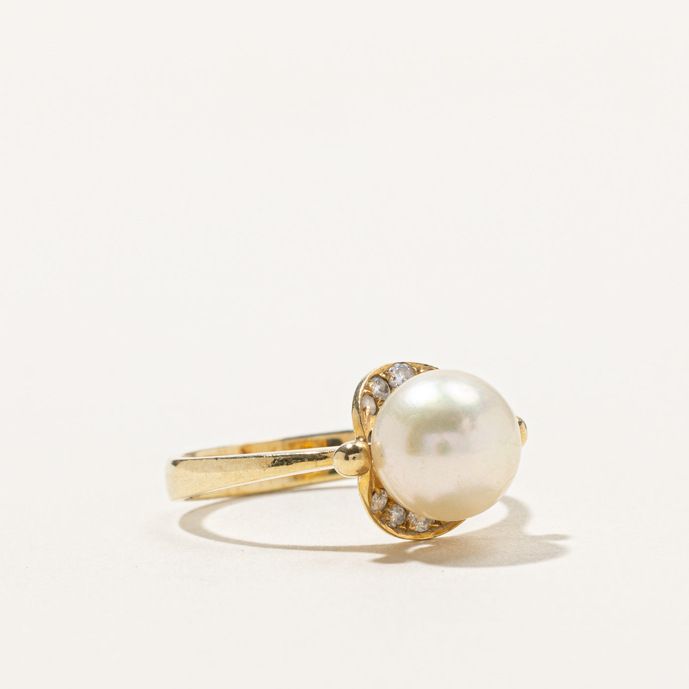 Solitaire Pearl and Diamond Ring for Women - Size 5.5 - Elegant Wedding, Engagement, Anniversary Gift - Perfect for Bridal Jewelry and Special Occasions